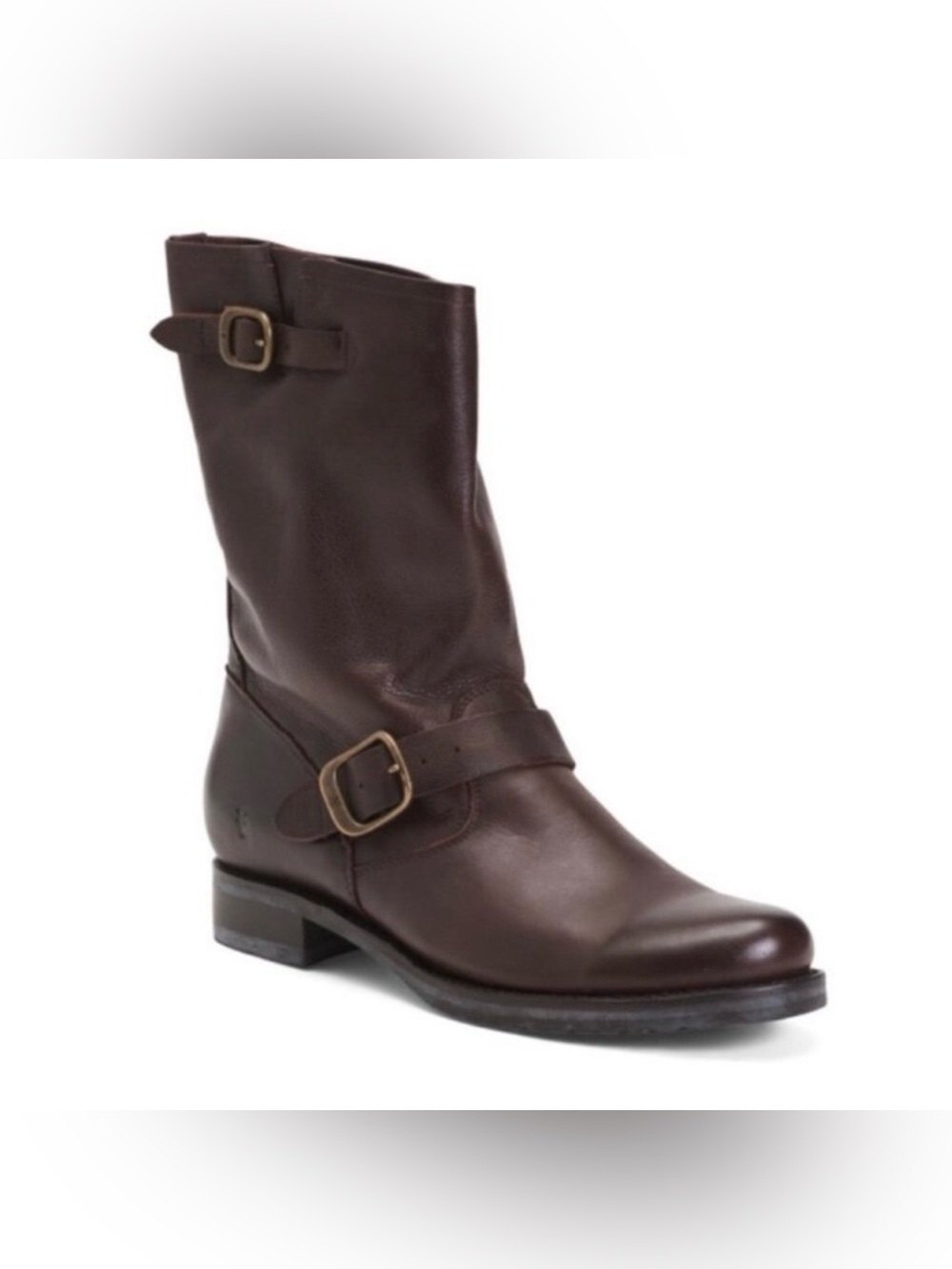 FRYE Women's Brown Leather Veronica Buckle Slouchy Biker Moto Boot Sz 7.5